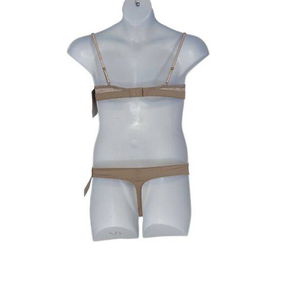 NEW TRUE soft lace thong and soft lace wirefree bralette in‎ mink gray set S - Picture 4 of 11